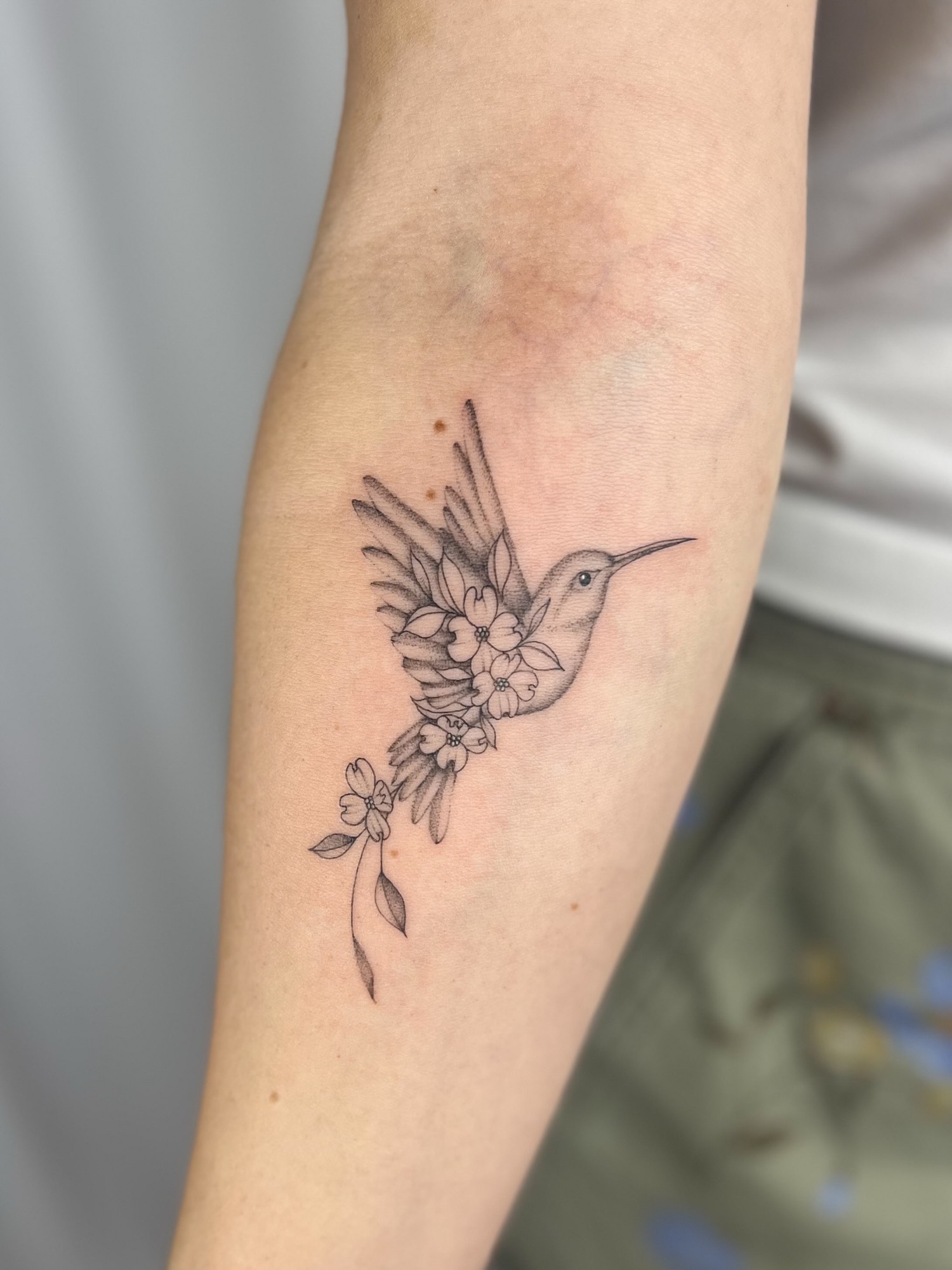 Hummingbird and flowers
